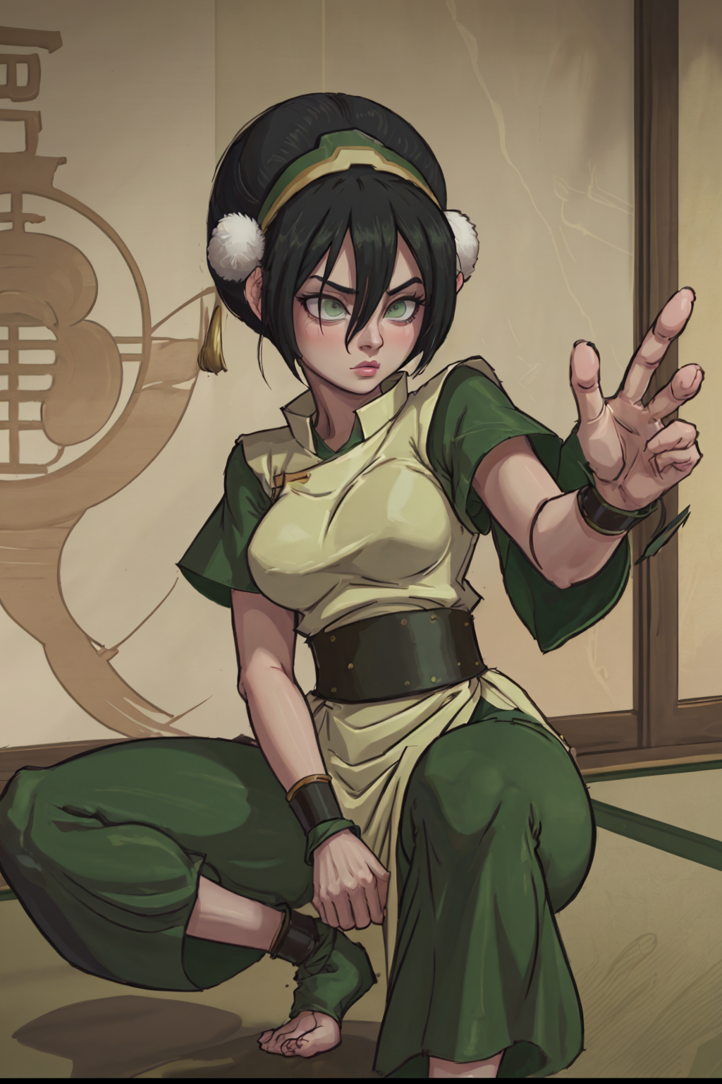 86743-3072964899-AS Adult beautiful brunette woman inside dojo training-Children_Stories_V1-Toon.png